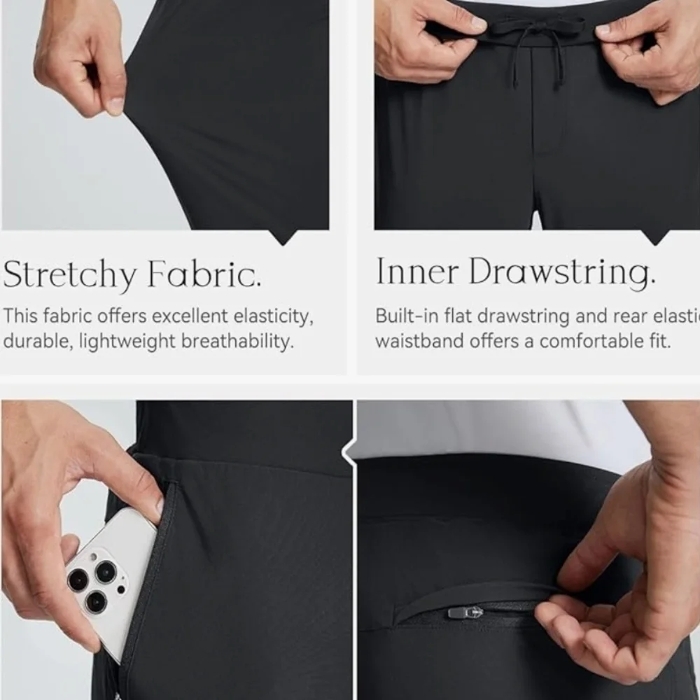 Baleaf Men’s Athletic Pants Black Size M Stretch Lightweight UPF 50+ Quick Dry